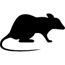 A black silhouette of a rat with a long tail